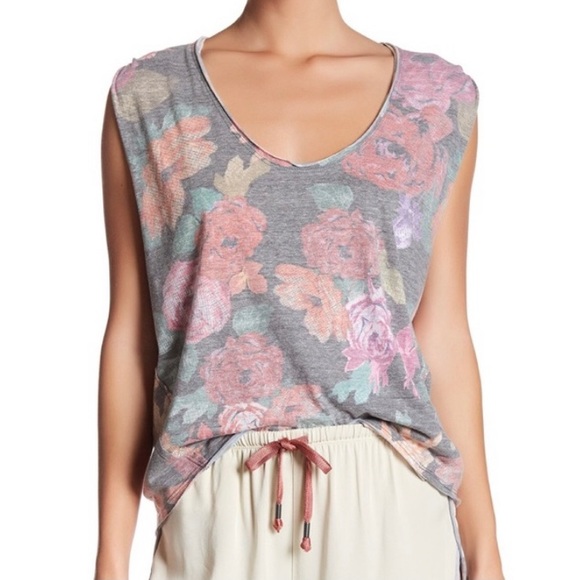 Free People Tops - Free People Floral High Low Muscle Tank Top